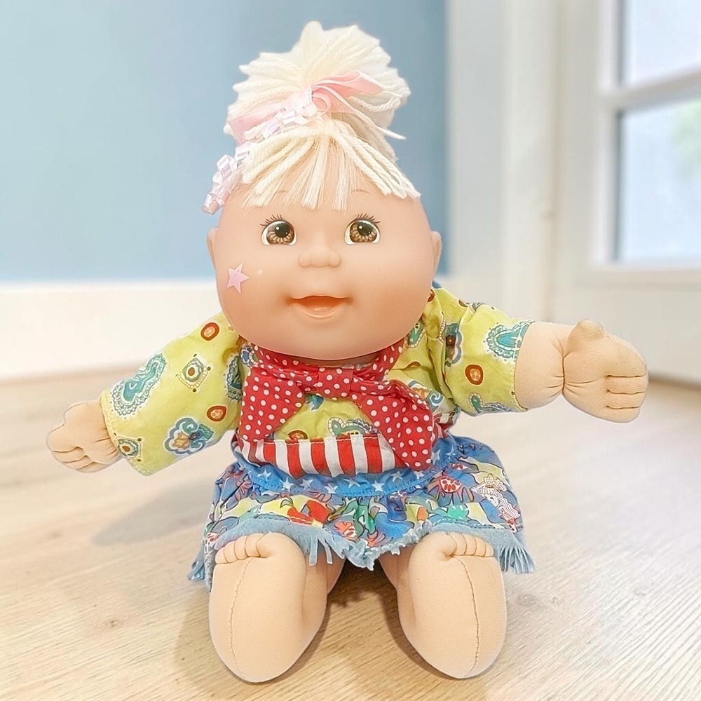 VTG Mattel Cabbage Patch Kids Paintin Faces Kid 14in Doll Blonde Pink Star 1996